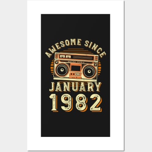 Funny Birthday Quote, Awesome Since January 1982, Cool Birthday Posters and Art